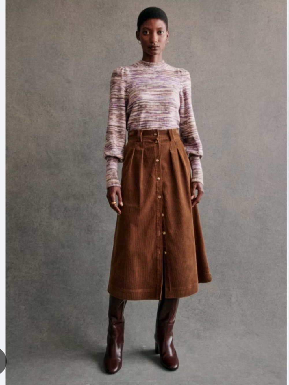 Sézane m Corduroy Midi Skirt in Caramel